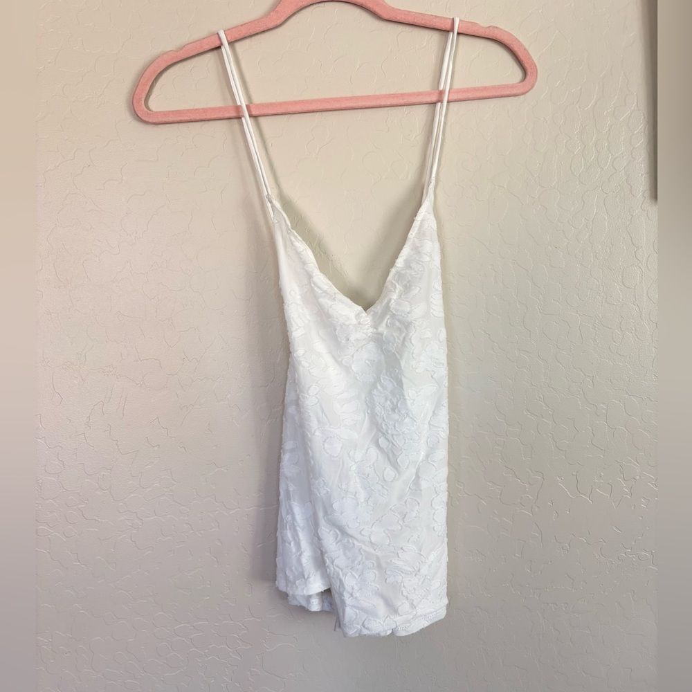 Free People White Floral Embossed Criss Cross Tank Top XS